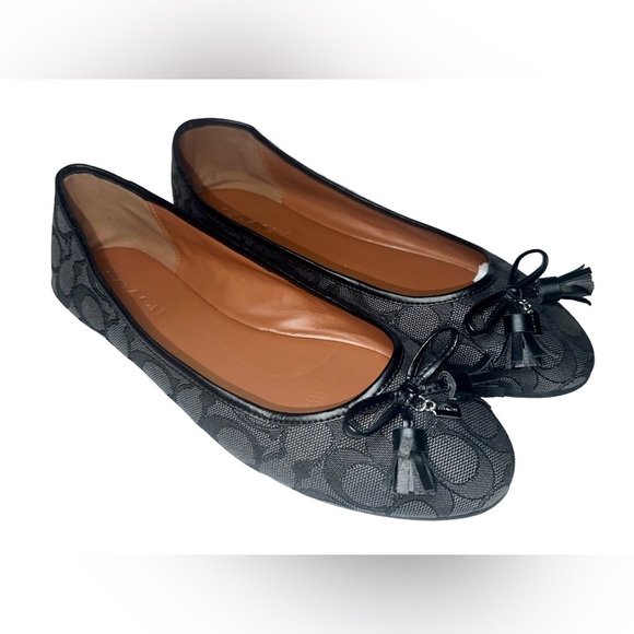 COACH Bea Black Smoke Signature Canvas Logo Print Ballerina Flats - US 10 - Picture 1 of 10